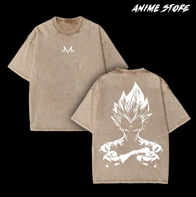 Retro Vintage Limited VEGETA - Dragon Ball Anime Double Printed  Washed Tee Unisex Oversize Anime Manga Acid Washed Lightweight Cotton T-Shirt