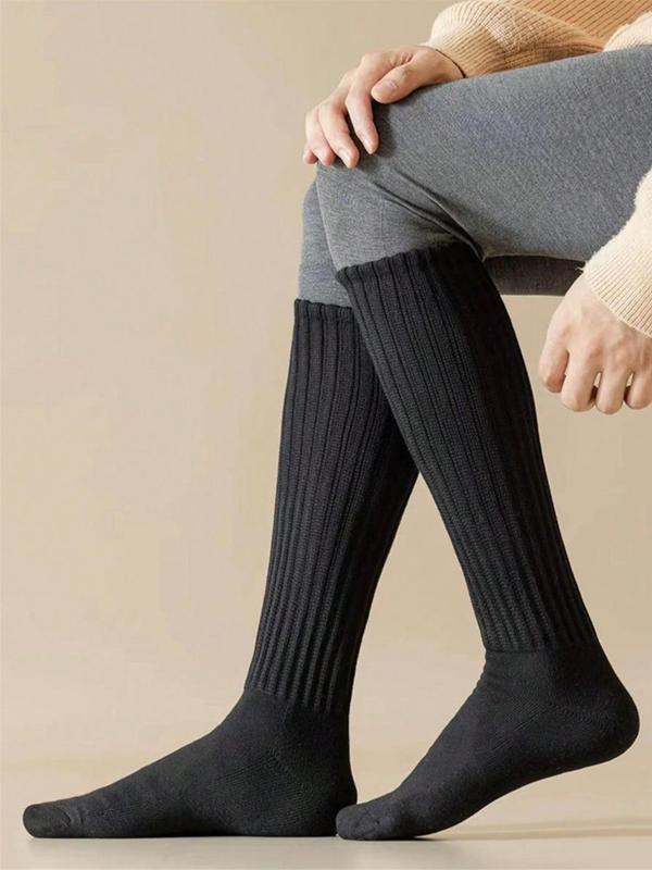 Men's Solid Over The Calf Socks, Casual Comfy Warm Socks for Daily Wear, Men's Socks for All Seasons