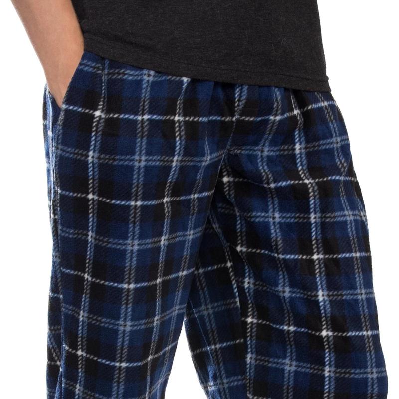 1Pack or 3Pack Mens PJ Pajama Pants Bottoms Fleece Lounge Pants Sleepwear Plaid PJs with Pockets Microfleece