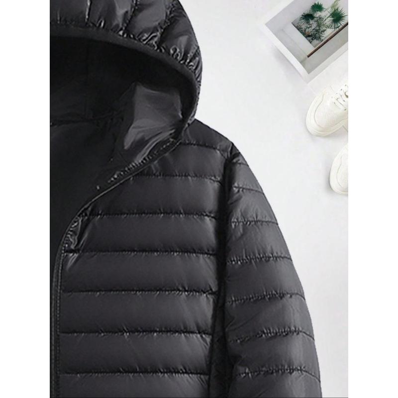 Men's Solid Zip Up Hooded Jacket, Regular Fit Casual Long Sleeve Hooded Outerwear for Fall & Winter, Men's Clothes for Daily Wear