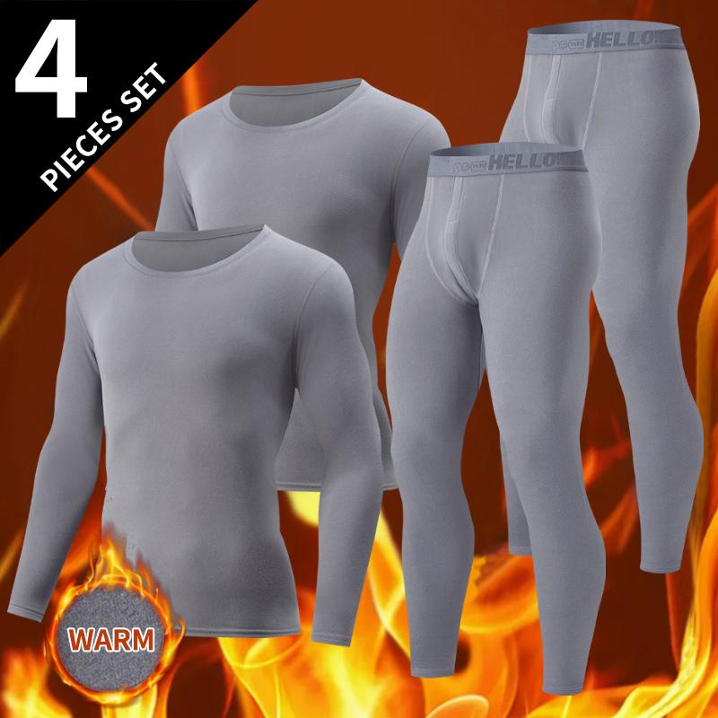 4-Piece  2-Piece Men's Long-sleeved Trousers In Autumn And Winter Thermal Underwear Casual Joker Sports Fitness Solid Color Suit