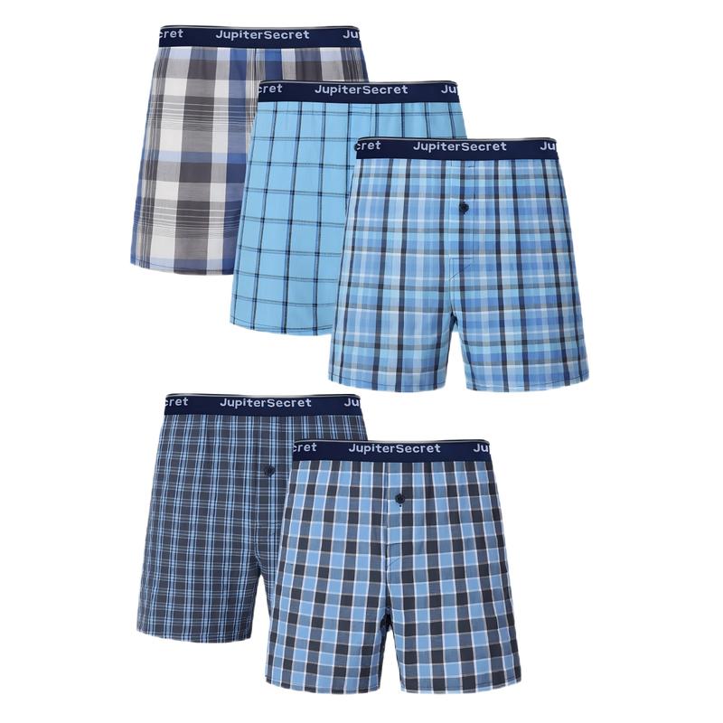 5pack Men's Boxer Shorts  Classic Plaid Woven Boxers for Men Soft Breathable Mens Underwear with Button Fly