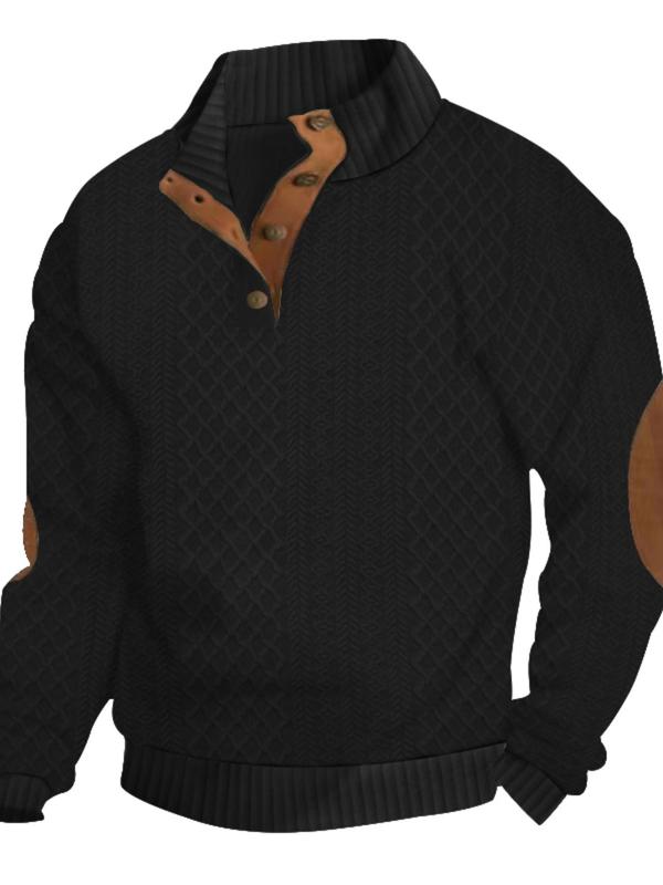 Men's Colorblock Patchwork Jacquard Button Front Sweater Sweatshirt, Regular Fit Casual Long Sleeve Stand Collar Knitted Sweatshirt for Fall & Winter, Fashion Knit Sweater Men's Knitwear for Daily Wear