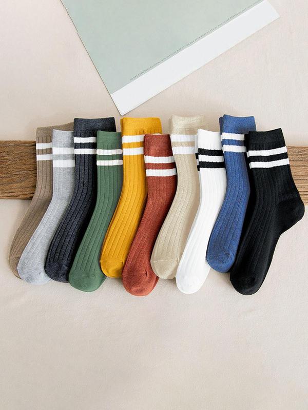 Men's Striped Print Crew Socks, Casual Comfortable Breathable Mid-calf Socks for Daily Wear, Summer Wear 2024, Multipack Knit Socks for Spring & Fall, Fall Wear