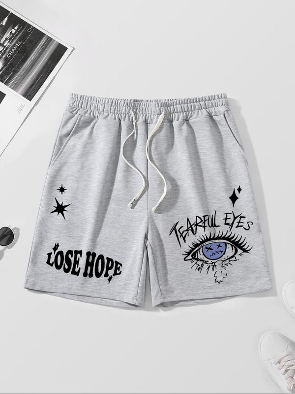 Men's Skull & Star & Eye Print Drawstring Waist Shorts, Casual Regular Fit Pocket Track Shorts for Summer, Men's Bottoms for Daily Wear