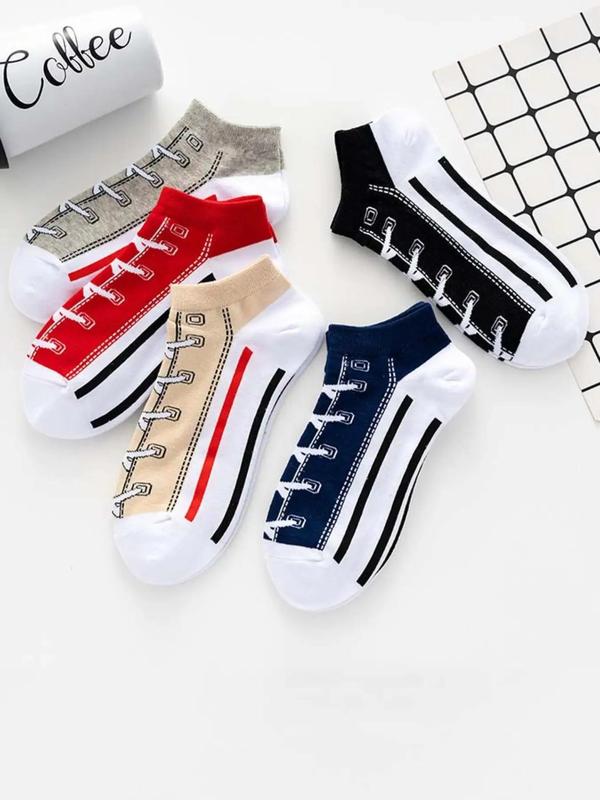 Men's 5 Pairs Patchwork Ankle Socks, Casual Comfortable Breathable Socks for Daily Wear, Men's Socks for Spring & Fall