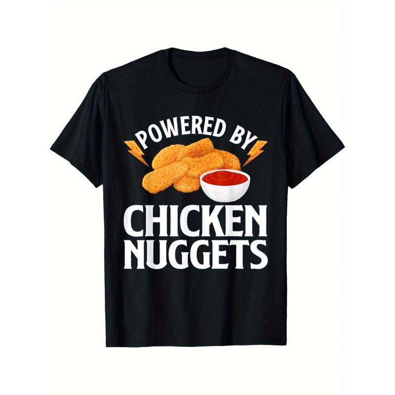 Short Sleeve Comfy Tee Tops Youth Tees Boy's POWERED BY CHICKEN NUGGETS T-shirt, Funny Sayings Outdoor Sports Clothing with Chicken Nuggets Sauce Lightning Power Men's T-Shirt Funny Tee Shirt, Made in USA