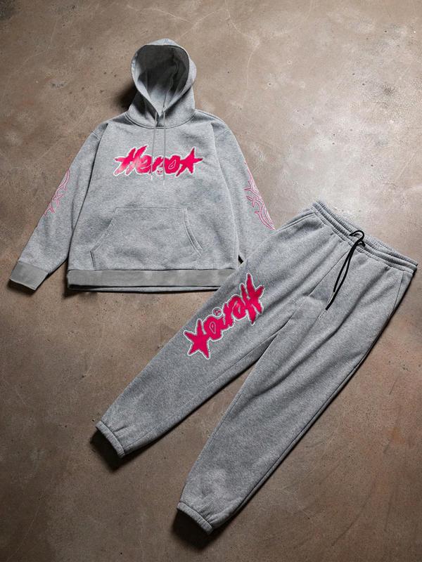 Men's Letter Print Hoodie Sweatshirt & Drawstring Waist Sweatpants Set, Regular Fit Casual Long Sleeve Hooded Pullover & Pocket Jogger Pants, Men's Fall & Winter Clothes