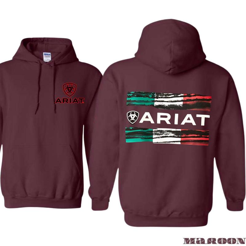 Ariat Hoodie - Distinctive Mexican Flag Color Theme with Ariat Branding, Ideal for Country and Rustic Aesthetic, Comfortable and Stylish, Suitable for Men and Women - Menswear, Tops