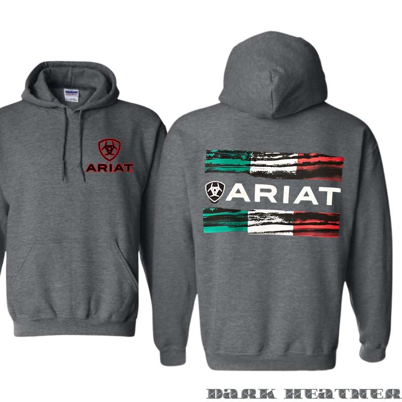 Ariat Hoodie - Distinctive Mexican Flag Color Theme with Ariat Branding, Ideal for Country and Rustic Aesthetic, Comfortable and Stylish, Suitable for Men and Women - Menswear, Tops