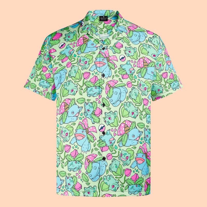 Bulbasaur Ivysaur Venusaur Hawaiian Shirt, Spooky Pokemon Hawaiian Shirt, Halloween Gift, Chrismast Gift Collar Menswear Fabric Loose