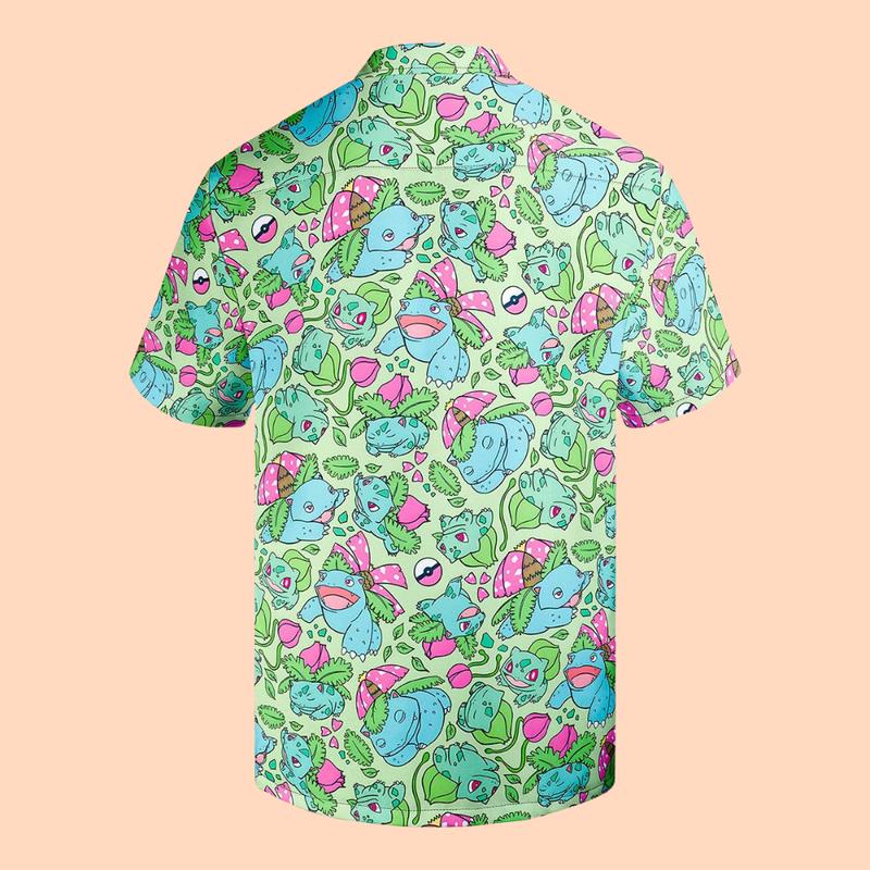 Bulbasaur Ivysaur Venusaur Hawaiian Shirt, Spooky Pokemon Hawaiian Shirt, Halloween Gift, Chrismast Gift Collar Menswear Fabric Loose