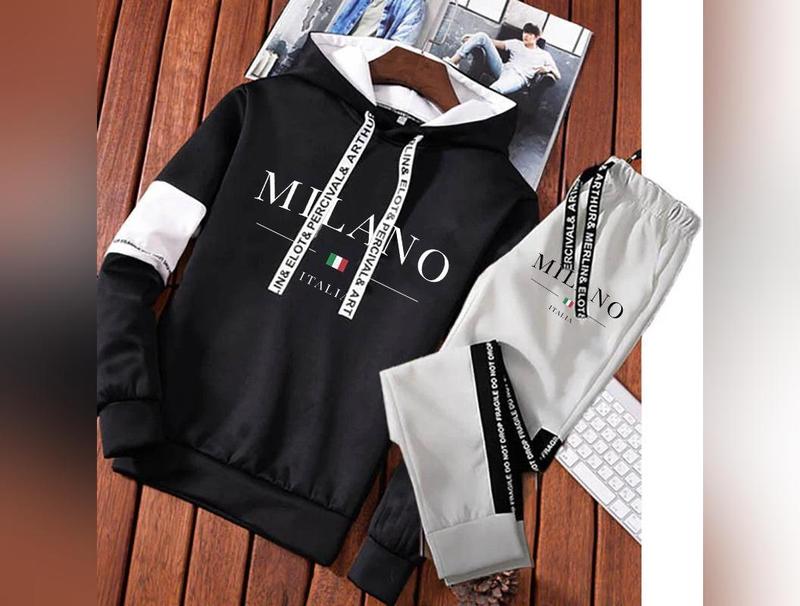 Men Milano Letters Print Sweatshirt Set Hoodies Sweatpants Tracksuit Design Outfits Jogger Suit Male Pullover Luxury Streetwear