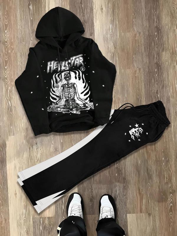 Men's Graphic Print Hoodie & Sweatpants Two-piece Set, Regular Fit Casual Fashion Cozy Breathable Two Piece Outfits for Daily Wear, Men's Clothes for All Seasons