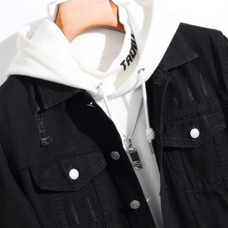 New Men Slim Distressed Holes Denim Jacket High quality Simple Black Ripped Male Jeans Jacket Coat