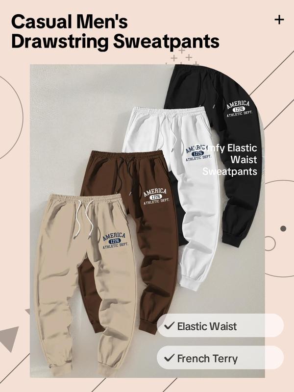 Men's Letter & Number Print Drawstring Waist Sweatpants, Casual Comfy Pocket Elastic Waist Pants for Fall & Winter, 2000s Pants, Men's Trousers for Daily Wear Track Pants