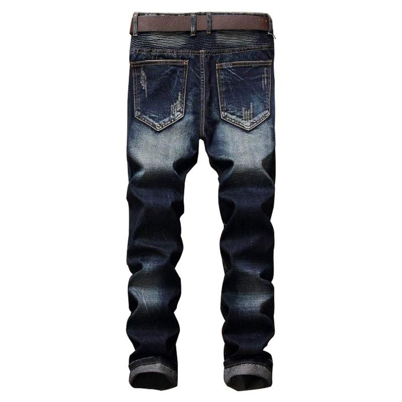 Men's Biker Zipper Deco Washed Straight Fit Jeans