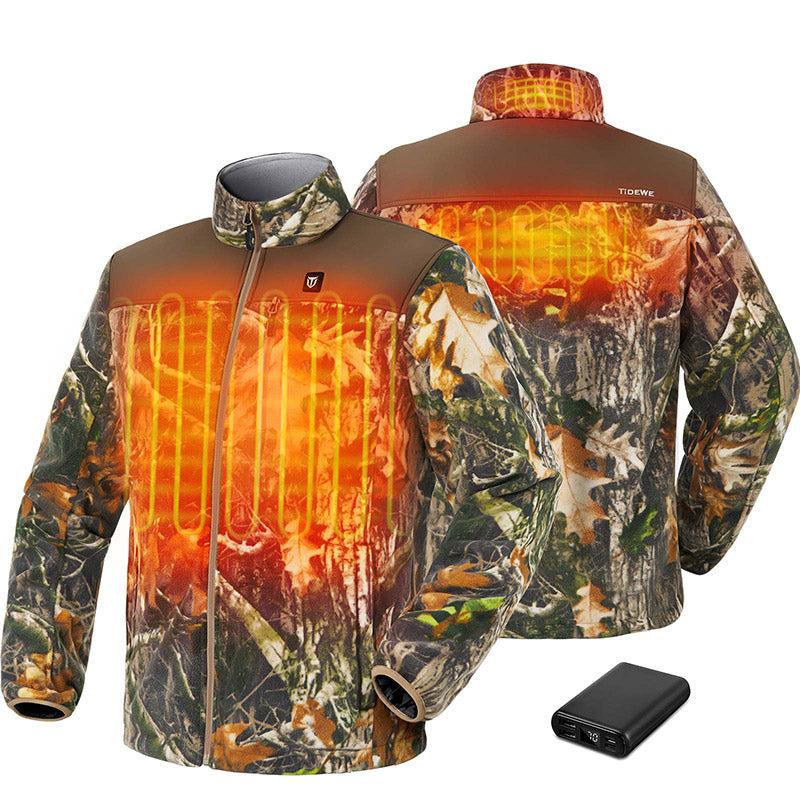 TIDEWE Men’s Heated Jacket Fleece with Battery Pack, Rechargeable Coat for Hunting (Black, Camo, Size S-XXXL)