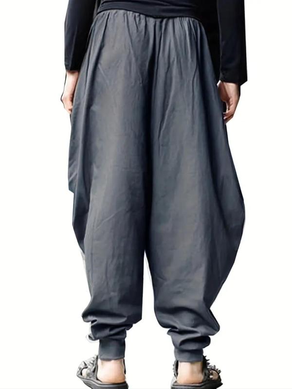 Men's Solid Drawstring Waist Harem Pants, Casual Loose Fit Pants for Spring & Fall, Men's Trousers for Daily Wear