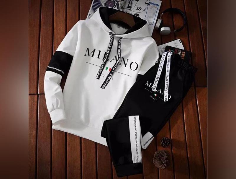 Men Milano Letters Print Sweatshirt Set Hoodies Sweatpants Tracksuit Design Outfits Jogger Suit Male Pullover Luxury Streetwear