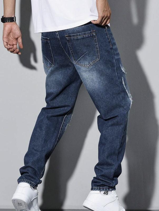 Men's Pocket Ripped Straight Leg Casual Versatile Denim Jeans viral menswear Trouser Pants Stylish Streetwear straight leg