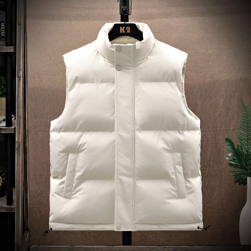 Explosive down cotton waistcoat men's autumn and winter thick warm vest new cotton-padded vest coat trend Menswear Tops Beige zip fleece sleeveless shirt