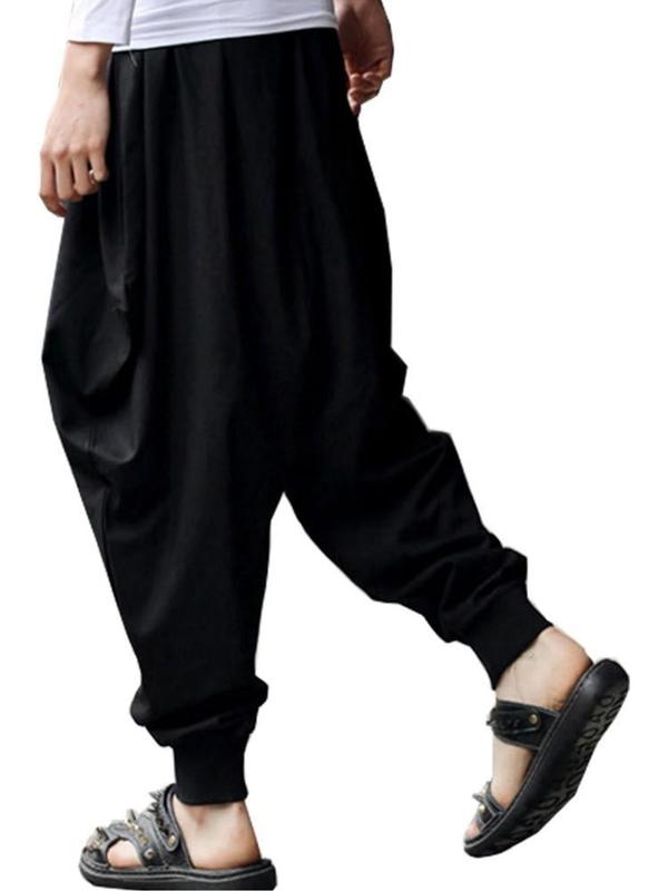 Men's Solid Drawstring Waist Harem Pants, Casual Loose Fit Pants for Spring & Fall, Men's Trousers for Daily Wear