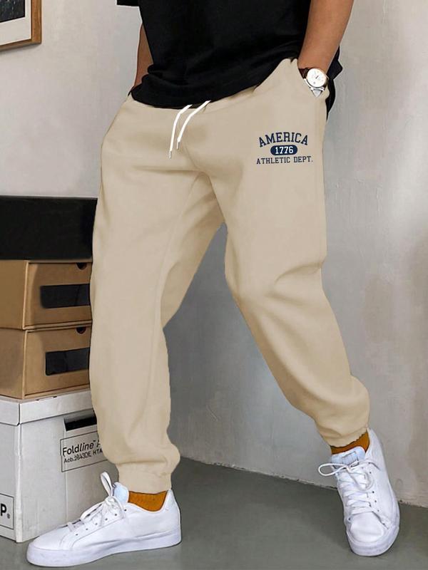 Men's Letter & Number Print Drawstring Waist Sweatpants, Casual Comfy Pocket Elastic Waist Pants for Fall & Winter, 2000s Pants, Men's Trousers for Daily Wear Track Pants