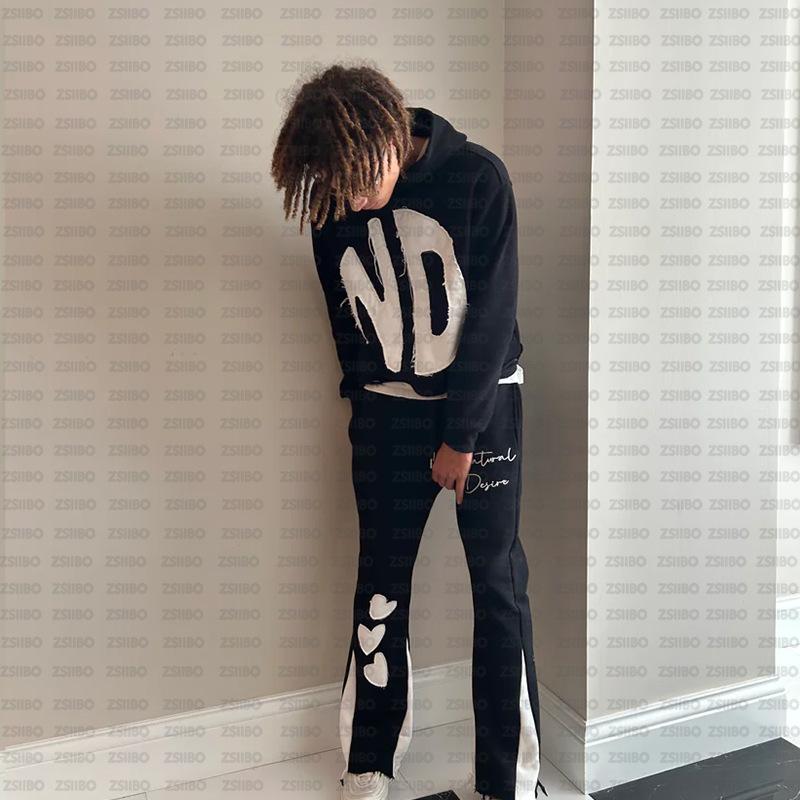 New Trendy Beautiful Harajuku Jacket Letter Personality Patch Sweater Pants Men and Women Clothing Menswear