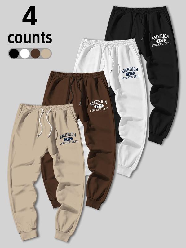 Men's Letter & Number Print Drawstring Waist Sweatpants, Casual Comfy Pocket Elastic Waist Pants for Fall & Winter, 2000s Pants, Men's Trousers for Daily Wear Track Pants