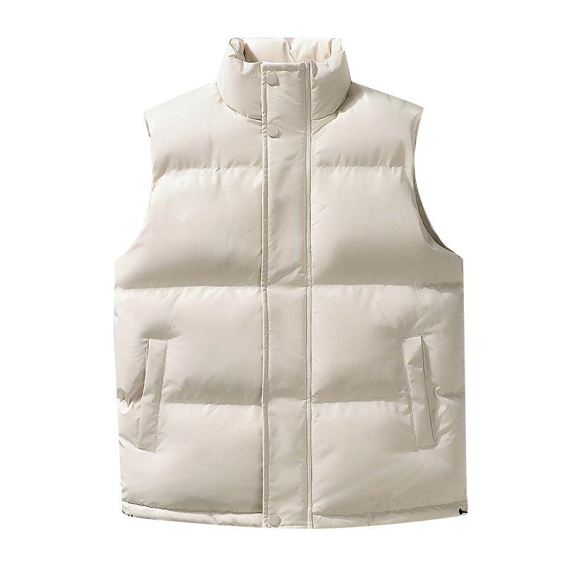 Explosive down cotton waistcoat men's autumn and winter thick warm vest new cotton-padded vest coat trend Menswear Tops Beige zip fleece sleeveless shirt