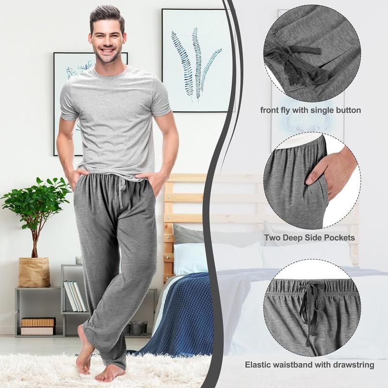 3 Pack Mens Cotton Sleepwear Pajamas Pants with Pockets Soft Sleep Lounge Bottoms Sleep Pj Bottoms for Men