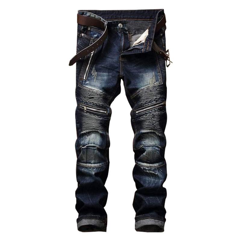 Men's Biker Zipper Deco Washed Straight Fit Jeans