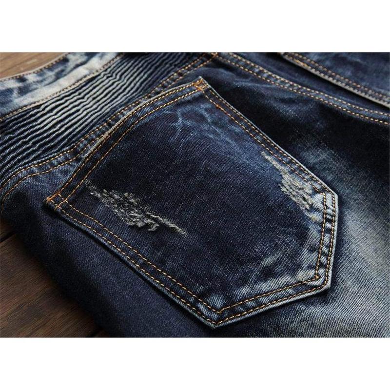 Men's Biker Zipper Deco Washed Straight Fit Jeans