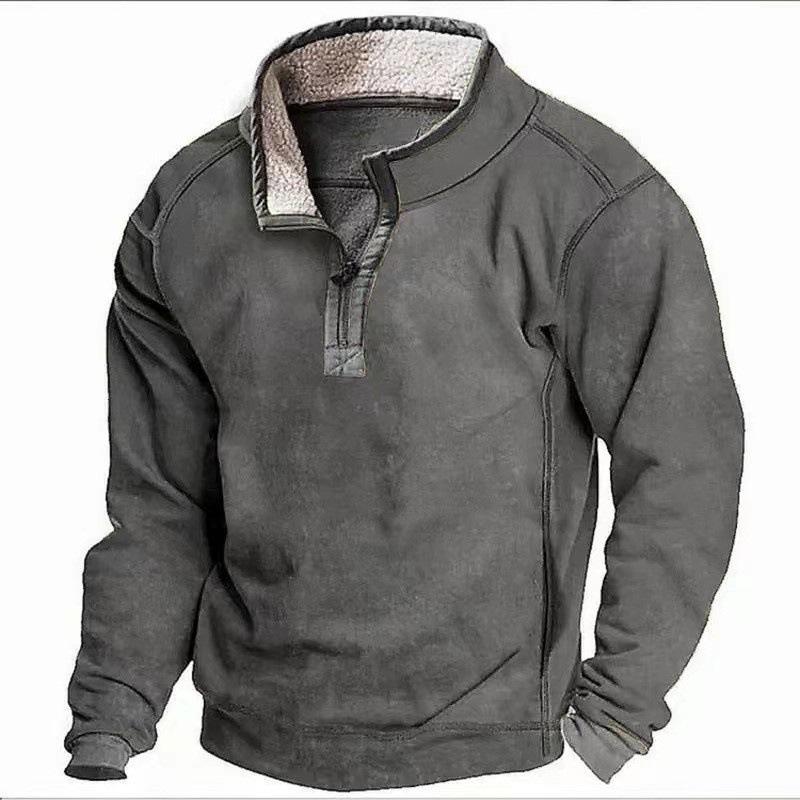 Men's Casual Stand Collar Placket Fleece Zipper Autumn and Winter Long Sleeves Men's Suede Jacket Men's Sweater jacket Menswear fleece windbreaker knit sweater