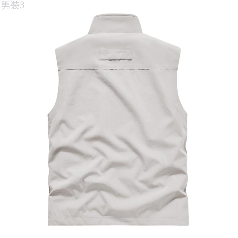 Men's Solid Sleeveless Jacket With Zipper Pockets, Casual Zip Up Stand Neck Vest For Outdoor Activities