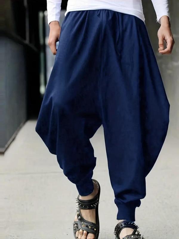 Men's Solid Drawstring Waist Harem Pants, Casual Loose Fit Pants for Spring & Fall, Men's Trousers for Daily Wear