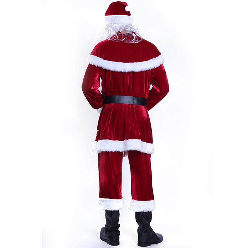 Christmas Santa Claus Costume Set, Hat+Shawl+Top Shirt +Loose Pants+Shoes+Gloves+Waist Belt, Deluxe Velvet Adult Kids Santa Suit