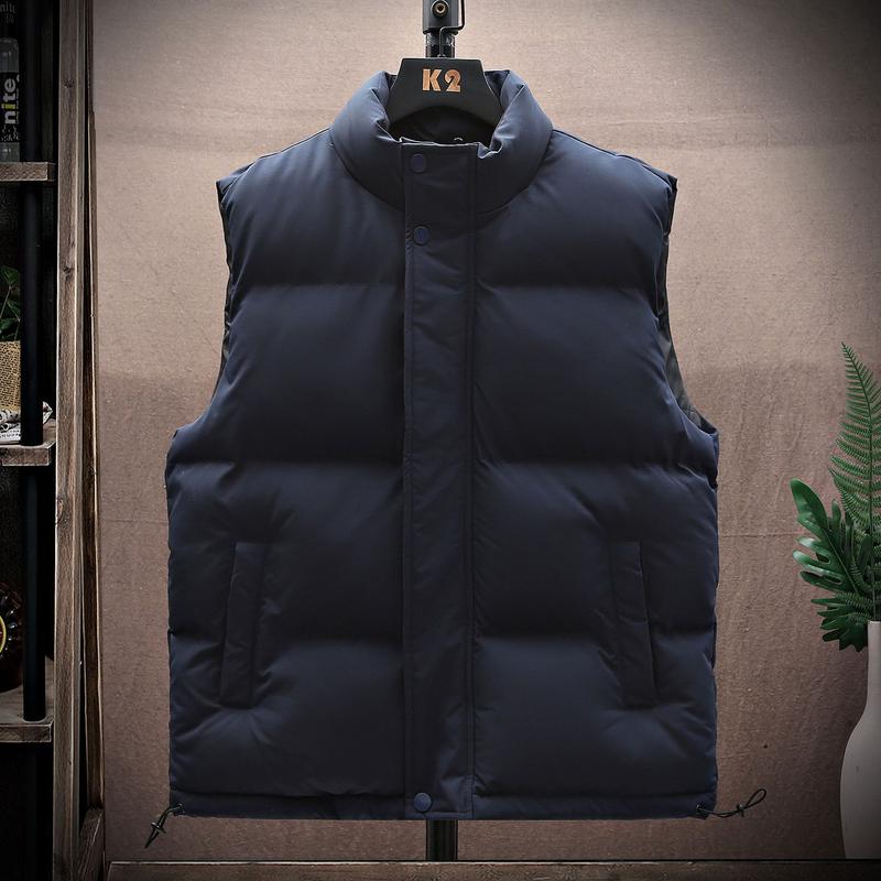 Explosive down cotton waistcoat men's autumn and winter thick warm vest new cotton-padded vest coat trend Menswear Tops Beige zip fleece sleeveless shirt