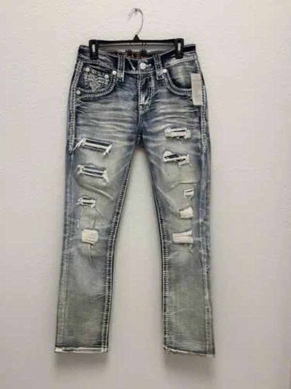 2000s Rock Revival Men's Distressed Denim Jeans Slim Straight Blue, Men's Biker Jeans, 2000s Jeans, Comfortable Jeans For Men, Denim Jeans For Men