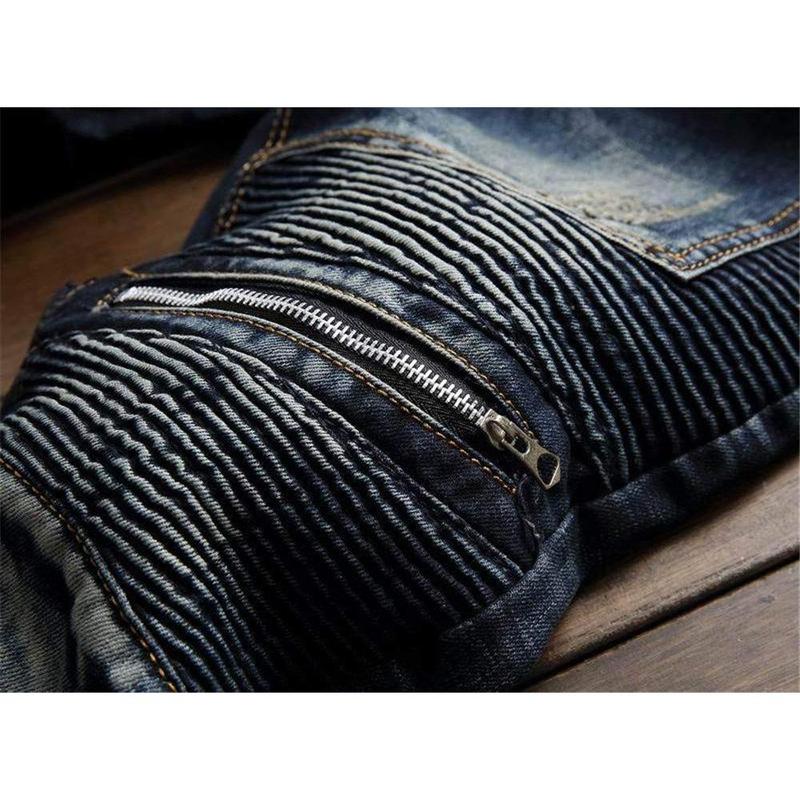 Men's Biker Zipper Deco Washed Straight Fit Jeans