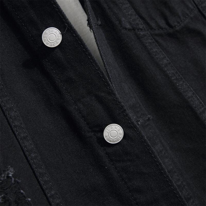 New Men Slim Distressed Holes Denim Jacket High quality Simple Black Ripped Male Jeans Jacket Coat