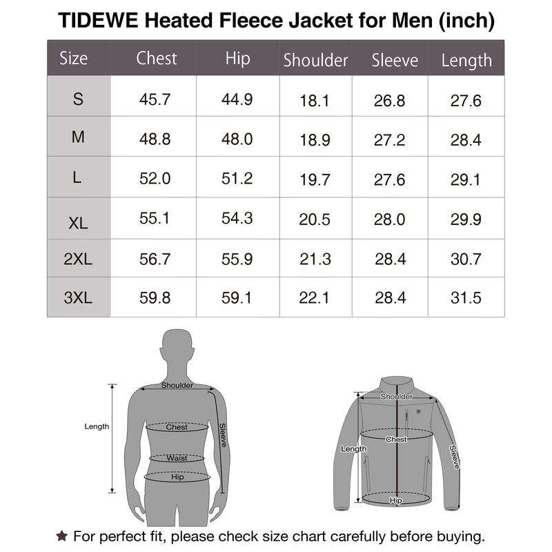 TIDEWE Men’s Heated Jacket Fleece with Battery Pack, Rechargeable Coat for Hunting (Black, Camo, Size S-XXXL)