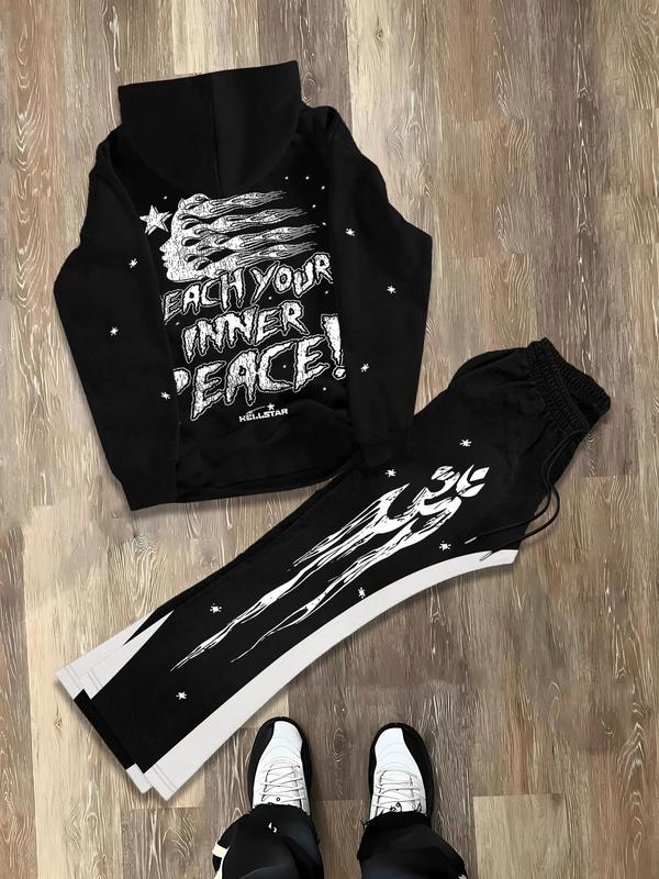 Men's Graphic Print Hoodie & Sweatpants Two-piece Set, Regular Fit Casual Fashion Cozy Breathable Two Piece Outfits for Daily Wear, Men's Clothes for All Seasons