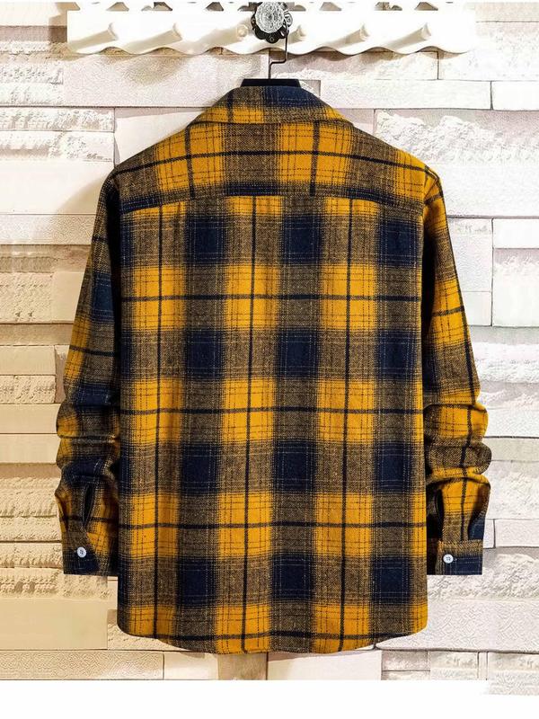 Men's Plaid Print Button Front Shirt, Regular Fit Casual Long Sleeve Collared Top for Winter, Men's Clothes for Daily Wear