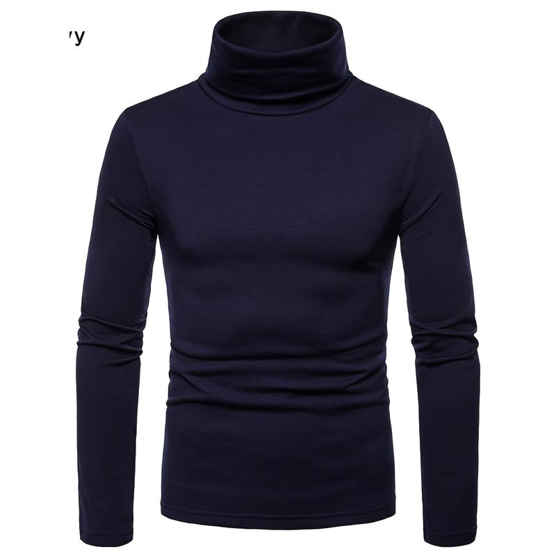 Men Winter Thermal Pullover, Turtleneck Slim Fit Stretch T-shirt, Solid Color Long Sleeve Tops