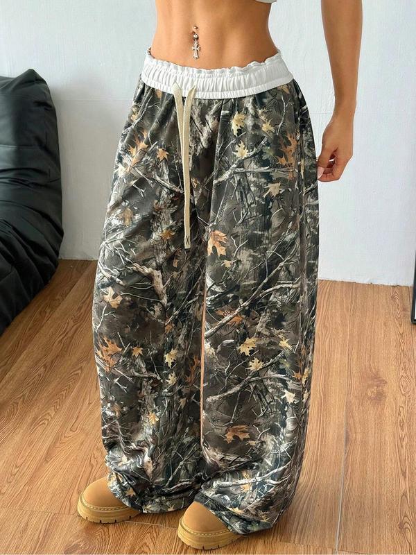 Unisex's Plants Print Drawstring Waist Sweatpants, Casual Streetwear Trousers for Daily Wear, Unisex Bottoms for Fall & Winter