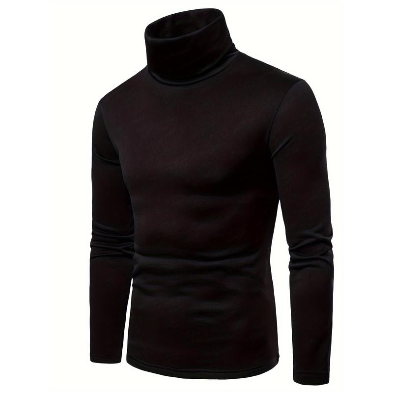 Men Winter Thermal Pullover, Turtleneck Slim Fit Stretch T-shirt, Solid Color Long Sleeve Tops