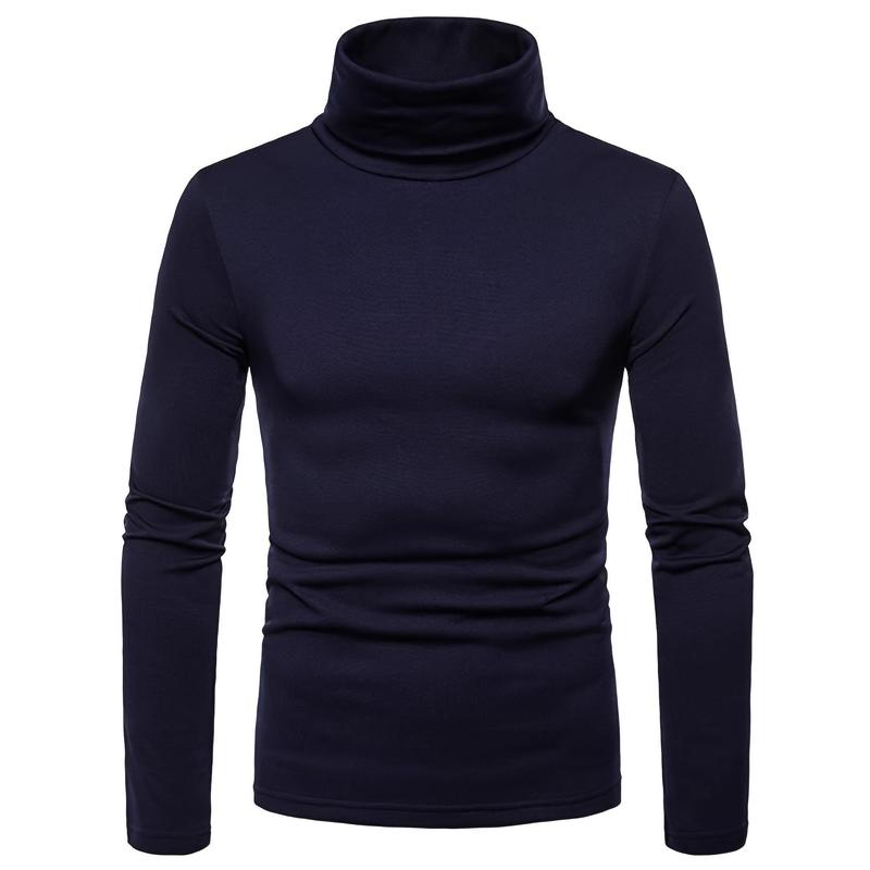 Men Winter Thermal Pullover, Turtleneck Slim Fit Stretch T-shirt, Solid Color Long Sleeve Tops