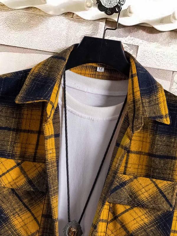 Men's Plaid Print Button Front Shirt, Regular Fit Casual Long Sleeve Collared Top for Winter, Men's Clothes for Daily Wear